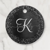 Aangepast zwart glitter Sparkle Monogram Bedankjes Labels (Achterkant)