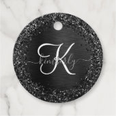 Aangepast zwart glitter Sparkle Monogram Bedankjes Labels (Voorkant)