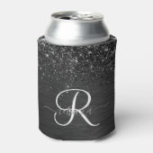 Aangepast zwart glitter Sparkle Monogram Blikjeskoeler (Blikje Voorkant)