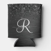 Aangepast zwart glitter Sparkle Monogram Blikjeskoeler (Voorkant)