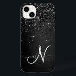 Aangepast zwart glitter Sparkle Monogram Case-Mate iPhone 14 Plus Hoesje<br><div class="desc">Pas dit trendy elegante telefoondoosontwerp eenvoudig aan met  zwarte mousserende glitter op een zwarte geborstelde metalen achtergrond.</div>