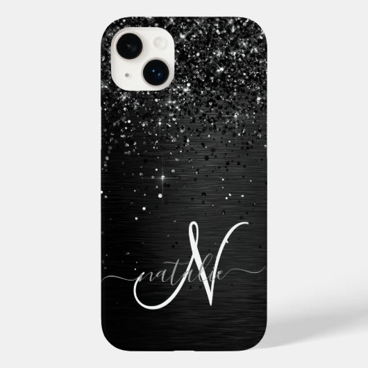 Aangepast zwart glitter Sparkle Monogram Case-Mate iPhone Case (Achterkant)
