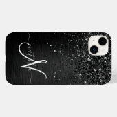 Aangepast zwart glitter Sparkle Monogram Case-Mate iPhone Case (Achterkant (horizontaal))