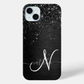 Aangepast zwart glitter Sparkle Monogram Case-Mate iPhone Case (Achterkant)