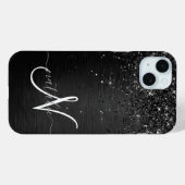 Aangepast zwart glitter Sparkle Monogram Case-Mate iPhone Case (Achterkant (horizontaal))