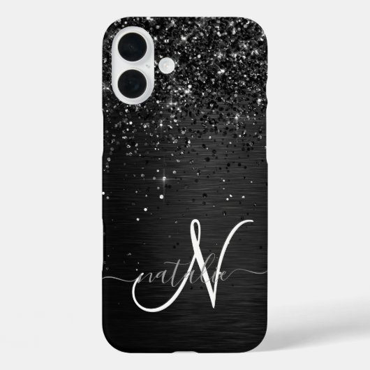 Aangepast zwart glitter Sparkle Monogram Case-Mate iPhone Case (Achterkant)