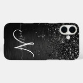Aangepast zwart glitter Sparkle Monogram Case-Mate iPhone Case (Achterkant (horizontaal))