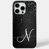 Aangepast zwart glitter Sparkle Monogram Case-Mate iPhone Case (Achterkant)
