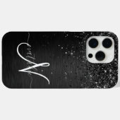 Aangepast zwart glitter Sparkle Monogram Case-Mate iPhone Case (Achterkant (horizontaal))
