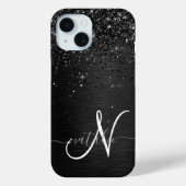 Aangepast zwart glitter Sparkle Monogram Case-Mate iPhone Case (Achterkant)