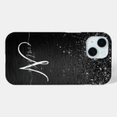 Aangepast zwart glitter Sparkle Monogram Case-Mate iPhone Case (Achterkant (horizontaal))