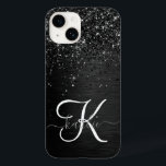 Aangepast zwart glitter Sparkle Monogram Case-Mate iPhone 14 Hoesje<br><div class="desc">Pas dit trendy elegante telefoondoosontwerp eenvoudig aan met  zwarte mousserende glitter op een zwarte geborstelde metalen achtergrond.</div>