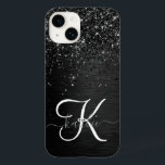 Aangepast zwart glitter Sparkle Monogram Case-Mate iPhone 14 Hoesje<br><div class="desc">Pas dit trendy elegante telefoondoosontwerp eenvoudig aan met  zwarte mousserende glitter op een zwarte geborstelde metalen achtergrond.</div>