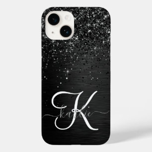 Aangepast zwart glitter Sparkle Monogram Case-Mate iPhone 14 Hoesje