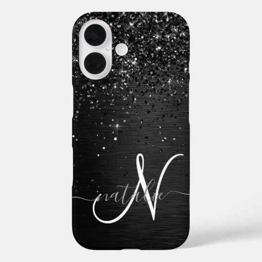 Aangepast zwart glitter Sparkle Monogram Case-Mate iPhone Case (Achterkant)