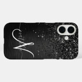 Aangepast zwart glitter Sparkle Monogram Case-Mate iPhone Case (Achterkant (horizontaal))