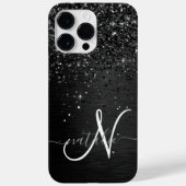 Aangepast zwart glitter Sparkle Monogram Case-Mate iPhone Case (Achterkant)