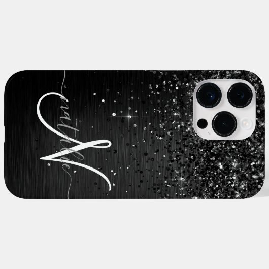 Aangepast zwart glitter Sparkle Monogram Case-Mate iPhone Case (Achterkant (horizontaal))