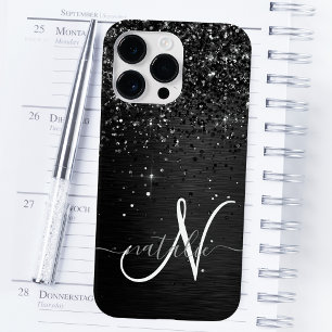 Aangepast zwart glitter Sparkle Monogram Case-Mate iPhone 14 Pro Max Hoesje