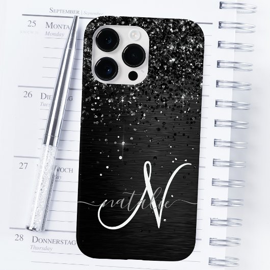 Aangepast zwart glitter Sparkle Monogram Case-Mate iPhone Case