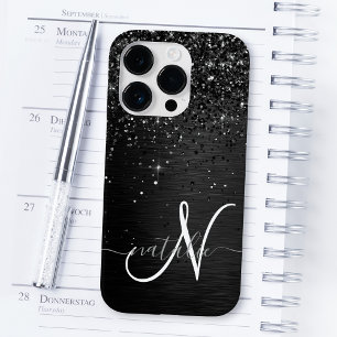 Aangepast zwart glitter Sparkle Monogram Case-Mate iPhone 14 Pro Hoesje