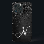 Aangepast zwart glitter Sparkle Monogram Case-Mate iPhone Case<br><div class="desc">Pas dit trendy elegante telefoondoosontwerp eenvoudig aan met  zwarte mousserende glitter op een zwarte geborstelde metalen achtergrond.</div>