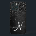 Aangepast zwart glitter Sparkle Monogram Case-Mate iPhone Case<br><div class="desc">Pas dit trendy elegante telefoondoosontwerp eenvoudig aan met  zwarte mousserende glitter op een zwarte geborstelde metalen achtergrond.</div>