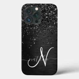 Aangepast zwart glitter Sparkle Monogram Case-Mate iPhone Case