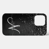 Aangepast zwart glitter Sparkle Monogram Case-Mate iPhone Case (Achterkant (horizontaal))