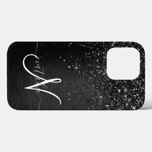 Aangepast zwart glitter Sparkle Monogram Case-Mate iPhone Case (Achterkant (horizontaal))