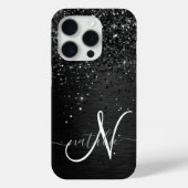 Aangepast zwart glitter Sparkle Monogram Case-Mate iPhone Case (Achterkant)