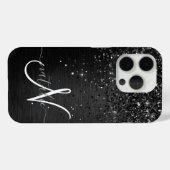 Aangepast zwart glitter Sparkle Monogram Case-Mate iPhone Case (Achterkant (horizontaal))
