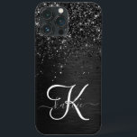 Aangepast zwart glitter Sparkle Monogram Case-Mate iPhone Case<br><div class="desc">Pas dit trendy elegante telefoondoosontwerp eenvoudig aan met  zwarte mousserende glitter op een zwarte geborstelde metalen achtergrond.</div>