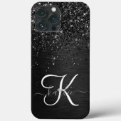 Aangepast zwart glitter Sparkle Monogram Case-Mate iPhone Case (Achterkant)