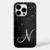 Aangepast zwart glitter Sparkle Monogram Case-Mate iPhone Case (Achterkant)