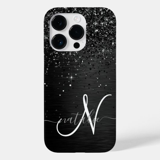Aangepast zwart glitter Sparkle Monogram Case-Mate iPhone Case (Achterkant)