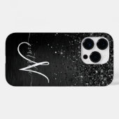 Aangepast zwart glitter Sparkle Monogram Case-Mate iPhone Case (Achterkant (horizontaal))