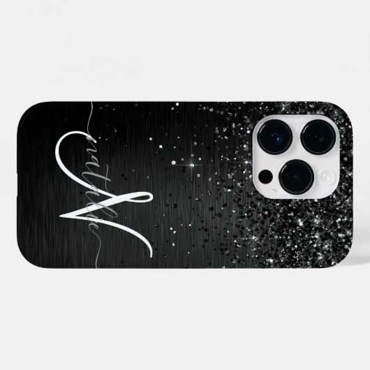 Aangepast zwart glitter Sparkle Monogram Case-Mate iPhone Case (Achterkant (horizontaal))