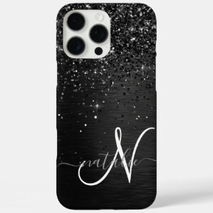 Aangepast zwart glitter Sparkle Monogram iPhone 16 Pro Max Hoesje