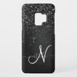Aangepast zwart glitter Sparkle Monogram Case-Mate Samsung Galaxy S9 Hoesje<br><div class="desc">Pas dit trendy elegante telefoondoosontwerp eenvoudig aan met  zwarte mousserende glitter op een zwarte geborstelde metalen achtergrond.</div>