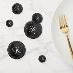 Aangepast zwart glitter Sparkle Monogram Confetti