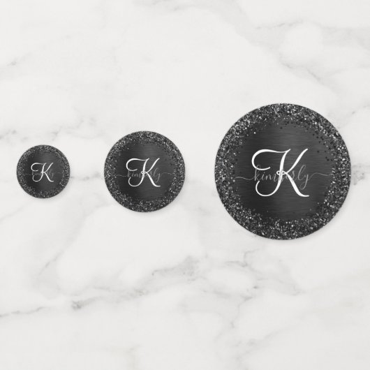 Aangepast zwart glitter Sparkle Monogram Confetti (Voorkanten)