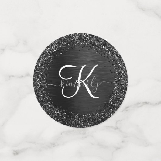 Aangepast zwart glitter Sparkle Monogram Confetti (Kleine voorkant)