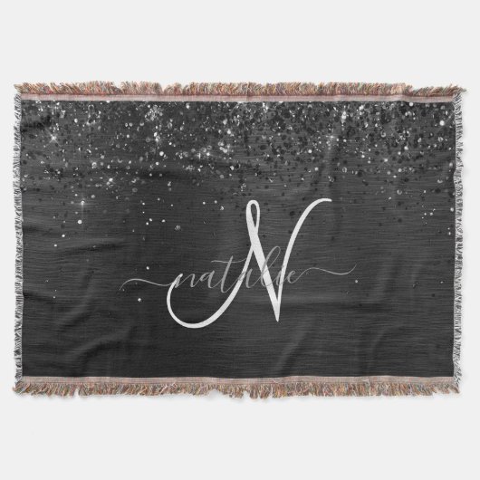 Aangepast zwart glitter Sparkle Monogram Deken (Voorkant)