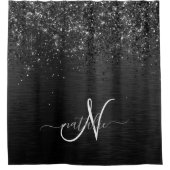 Aangepast zwart glitter Sparkle Monogram Douchegordijn (Voorkant)