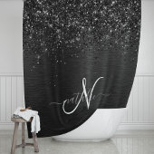Aangepast zwart glitter Sparkle Monogram Douchegordijn