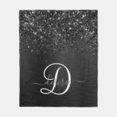 Aangepast zwart glitter Sparkle Monogram Fleece Deken (Voorkant)