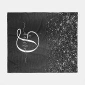 Aangepast zwart glitter Sparkle Monogram Fleece Deken (Voorkant (Horizontaal))