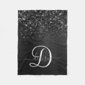 Aangepast zwart glitter Sparkle Monogram Fleece Deken (Voorkant)