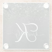 Aangepast zwart glitter Sparkle Monogram Glazen Onderzetter (Achterkant)